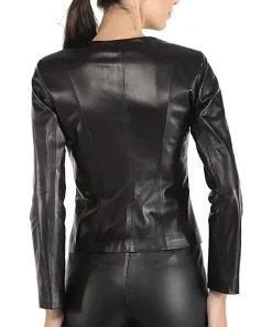 womens-slim-fit-collarless-black-faux-leather-jacket