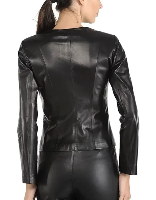 womens-slim-fit-collarless-black-faux-leather-jacket