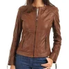 womens-slim-fit-collarless-brown-faux-leather-jacket