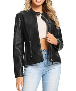 womens-snap-collar-black-faux-leather-jacket