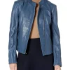 womens-stand-collar-blue-faux-leather-jacket