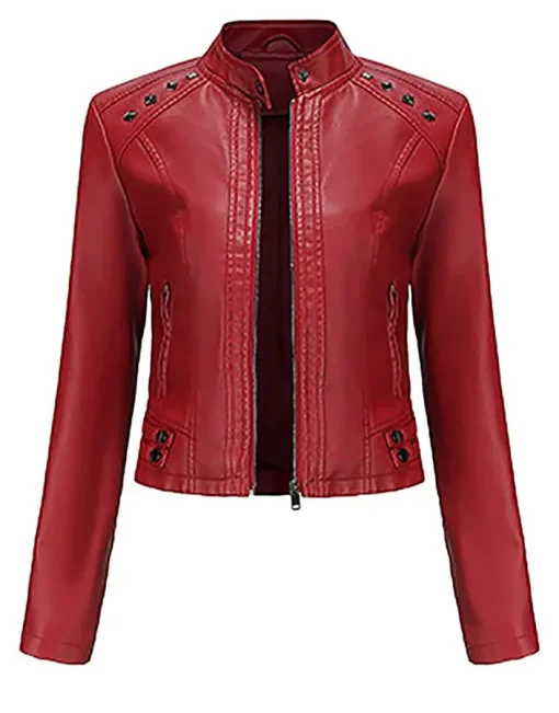 womens-stand-collar-cropped-red-faux-leather-jacket