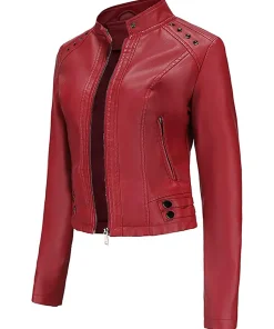 womens-stand-collar-cropped-red-faux-leather-jacket