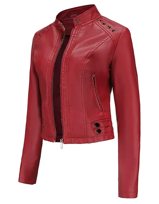 womens-stand-collar-cropped-red-faux-leather-jacket