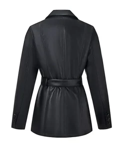 womens-stylish-black-faux-leather-belted-blazer