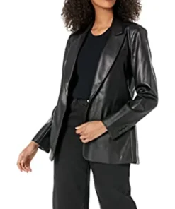womens-trendy-black-faux-leather-blazer