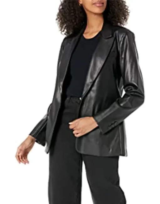 womens-trendy-black-faux-leather-blazer