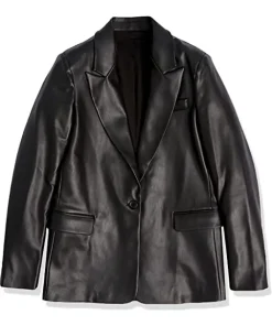 womens-trendy-black-faux-leather-blazer