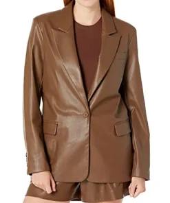 womens-trendy-coffee-brown-faux-leather-blazer