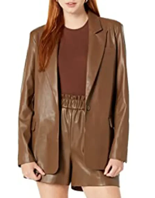 womens-trendy-coffee-brown-faux-leather-blazer