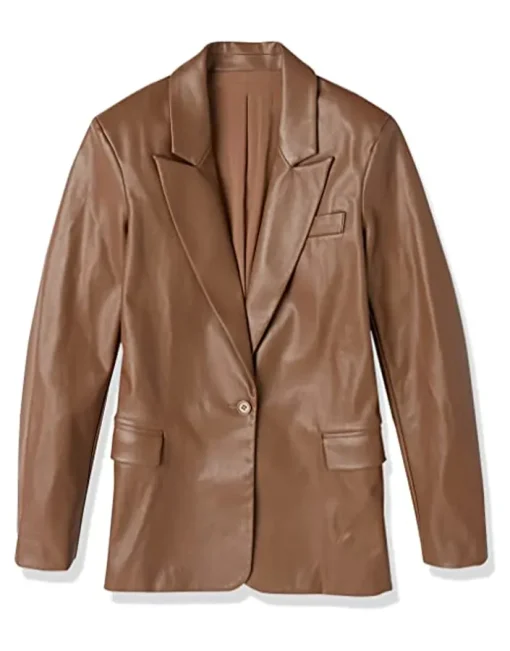 womens-trendy-coffee-brown-faux-leather-blazer