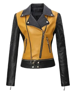 womens-yellow-and-black-faux-leather-moto-jacket