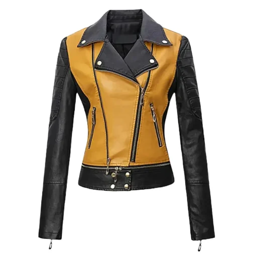womens-yellow-and-black-faux-leather-moto-jacket