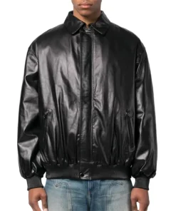 mens-black-faux-leather-biker-bomber-jacket