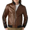 mens-casual-brown-faux-leather-bomber-jacket