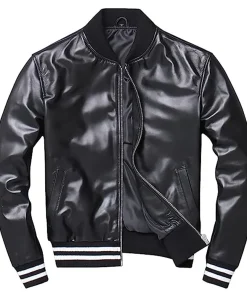 mens-classic-black-faux-leather-varsity-bomber-jacket