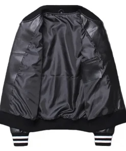mens-classic-black-faux-leather-varsity-bomber-jacket