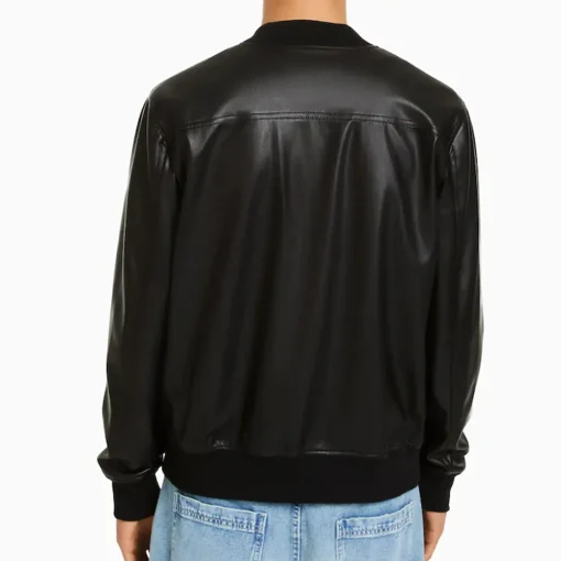 mens-rib-collar-black-faux-leather-bomber-jacket