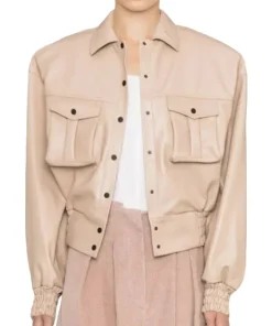 womens-beige-faux-leather-bomber-jacket