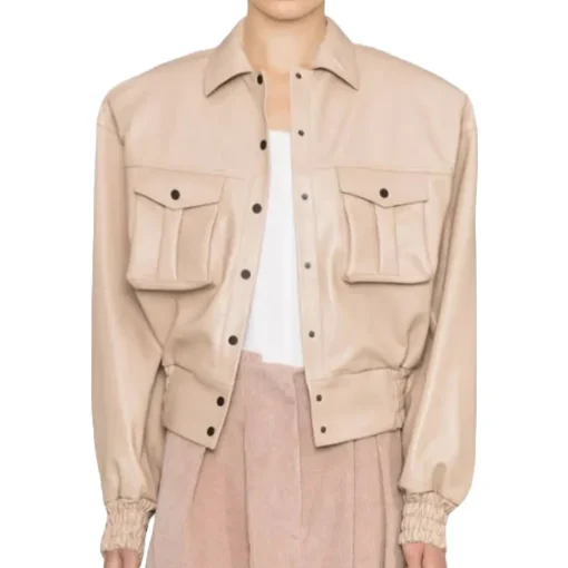 womens-beige-faux-leather-bomber-jacket