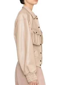 womens-beige-faux-leather-bomber-jacket