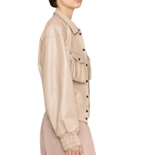 womens-beige-faux-leather-bomber-jacket