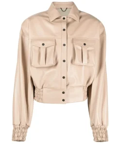 womens-beige-faux-leather-bomber-jacket