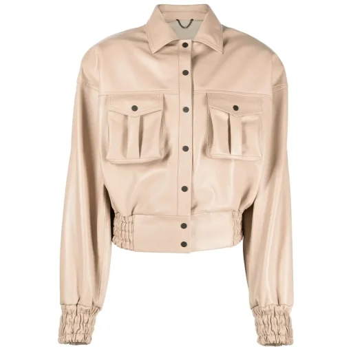womens-beige-faux-leather-bomber-jacket