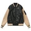 womens-black-and-khaki-faux-leather-bomber-jacket