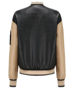 womens-black-and-khaki-faux-leather-bomber-jacket