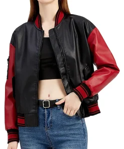 womens-black-and-red-faux-leather-bomber-jacket
