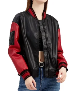 womens-black-and-red-faux-leather-bomber-jacket