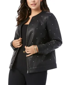 Women's Black Faux Leather Studded Bomber Jacket