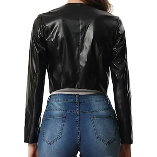 womens-black-open-front-faux-leather-jacket