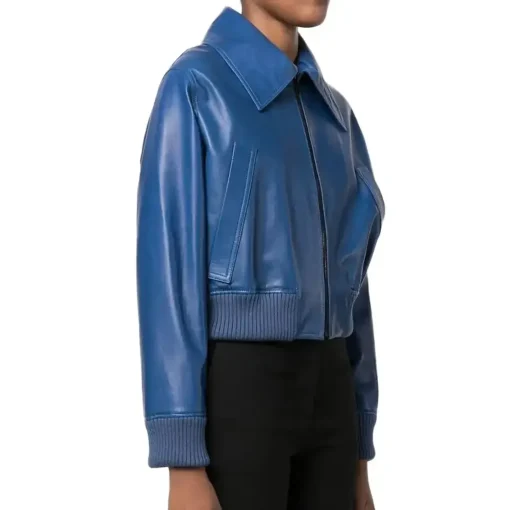 womens-blue-faux-leather-bomber-jacket