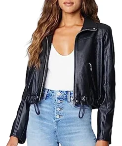 womens-blue-faux-leather-bomber-jacket