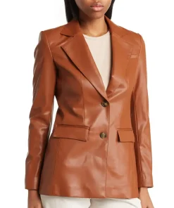 womens-brown-faux-leather-blazer