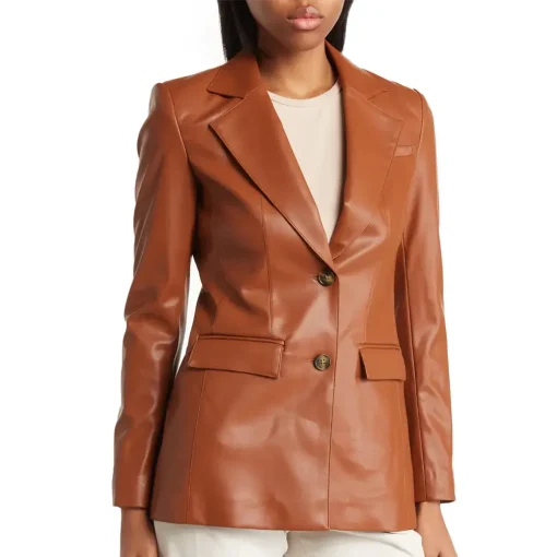 womens-brown-faux-leather-blazer
