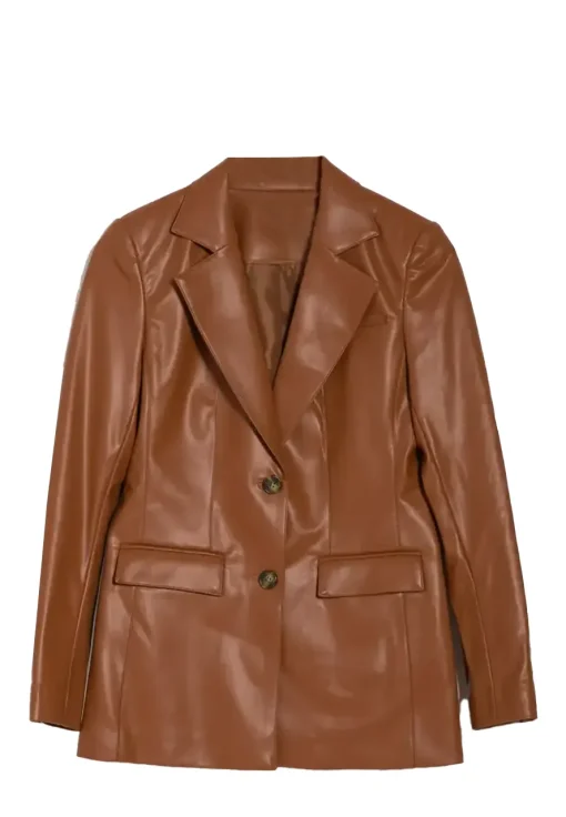 womens-brown-faux-leather-blazer