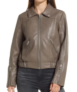 Women’s Brown Faux Leather Bomber Jacket with Removable Hood 9 womens-brown-faux-leather-bomber-jacket-with-removable-hood