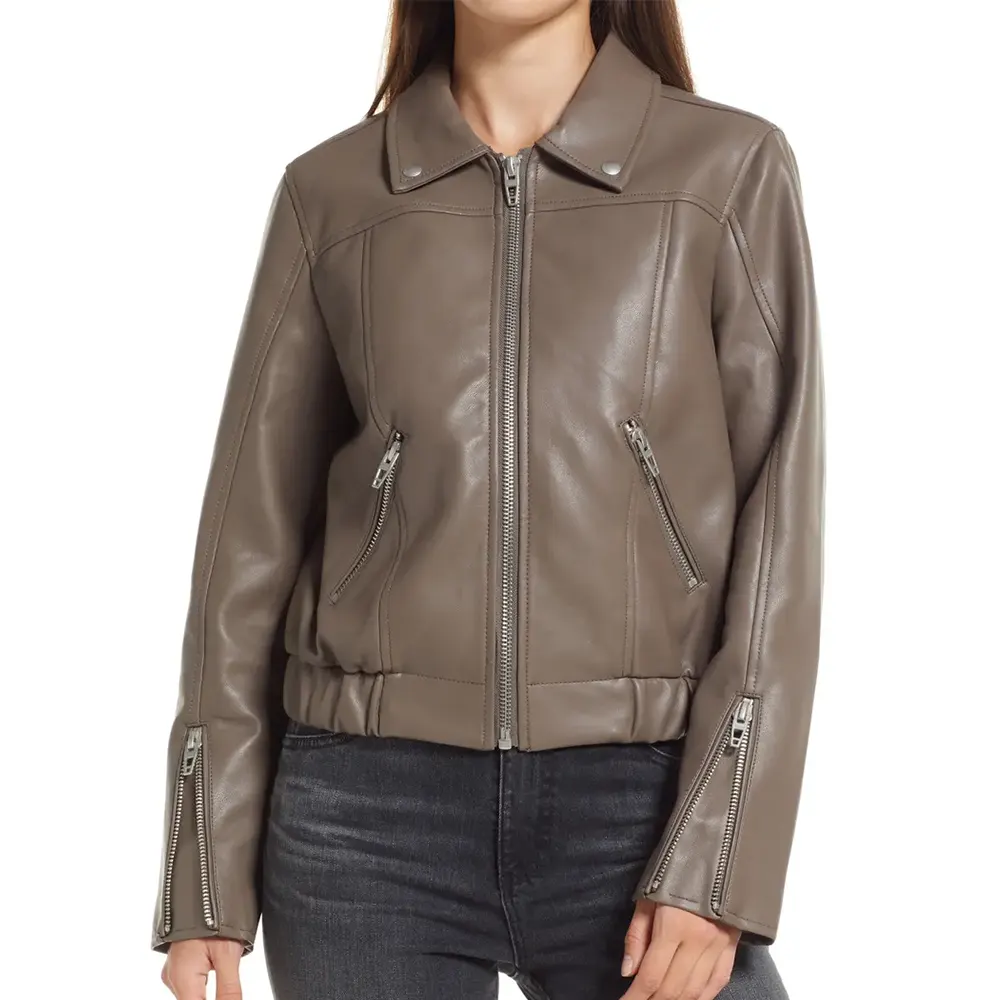 Women’s Brown Faux Leather Bomber Jacket with Removable Hood 4 womens-brown-faux-leather-bomber-jacket-with-removable-hood