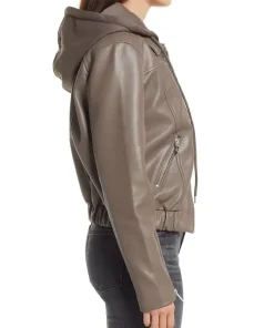 Women’s Brown Faux Leather Bomber Jacket with Removable Hood 11 womens-brown-faux-leather-bomber-jacket-with-removable-hood