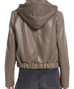 Women’s Brown Faux Leather Bomber Jacket with Removable Hood 8 womens-brown-faux-leather-bomber-jacket-with-removable-hood