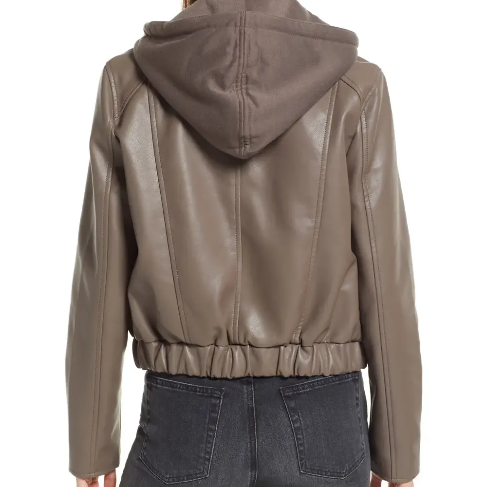 Women’s Brown Faux Leather Bomber Jacket with Removable Hood 3 womens-brown-faux-leather-bomber-jacket-with-removable-hood