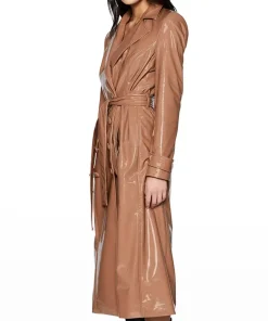 womens-brown-faux-leather-trench-coat