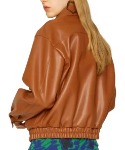 womens-brown-faux-leather-volume-bomber-jacket