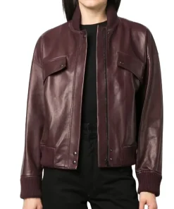 womens-burgundy-faux-leather-bomber-jacket