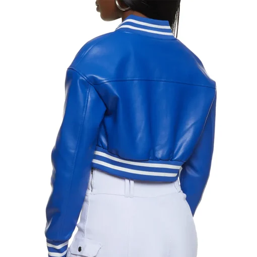 womens-cropped-blue-faux-leather-bomber-jacket