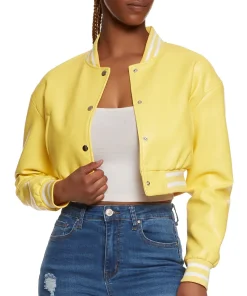 womens-cropped-yellow-faux-leather-bomber-jacket