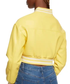 womens-cropped-yellow-faux-leather-bomber-jacket